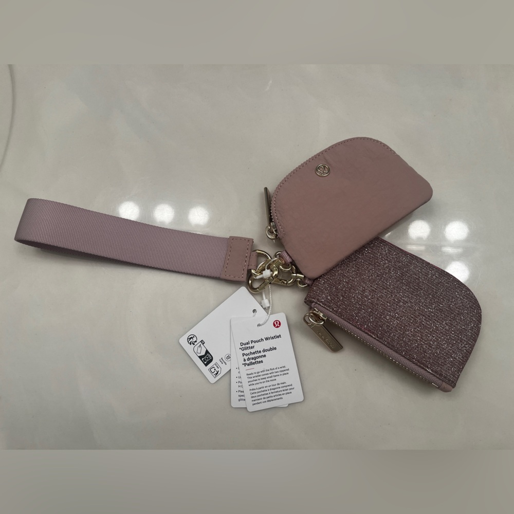 NWT Lululemon Dual Pouch Wristlet in Glitter Pink